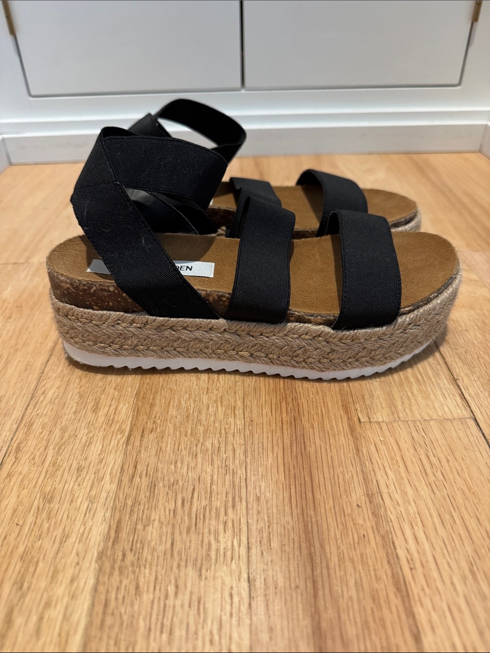 Steve Madden Black Elastic Espadrille Platform Sandal